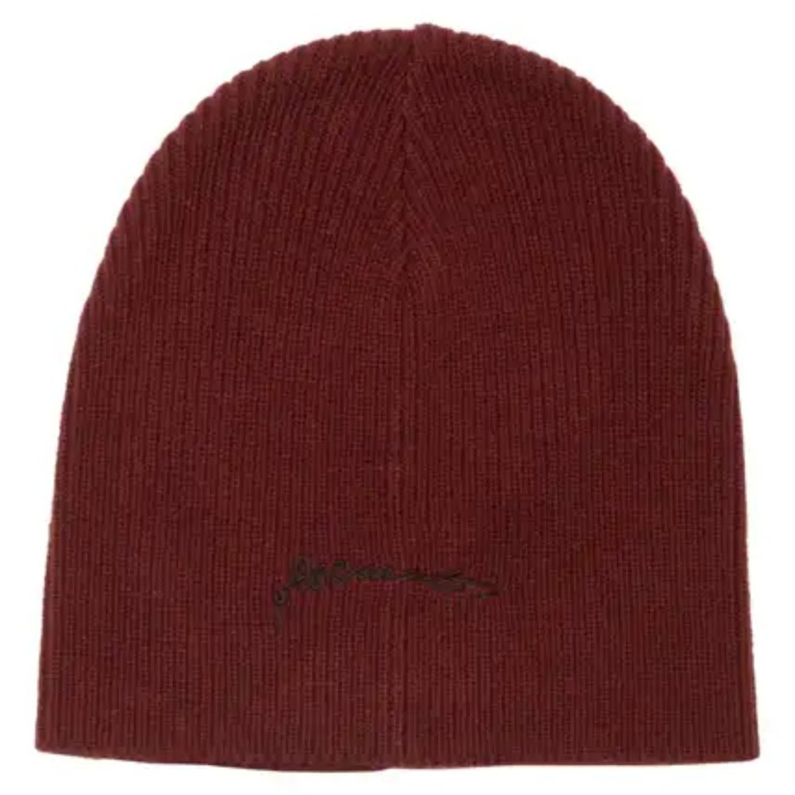 Allsaints Embroidered Script Logo Beanie In Charred Red